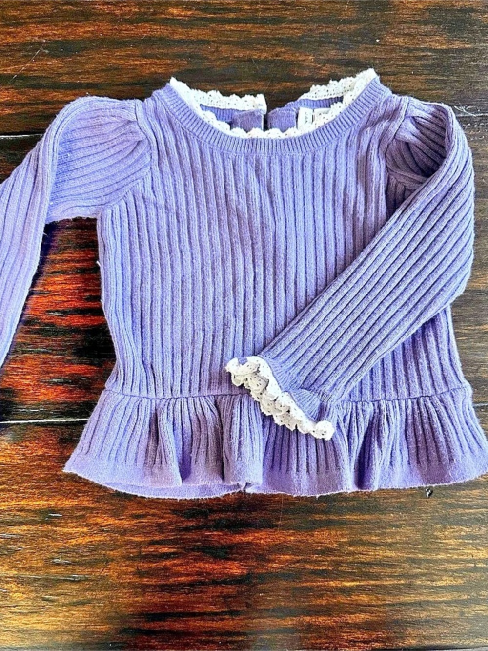 Janie and Jack Purple Ribbed Ruffle Baby top 6-12M
